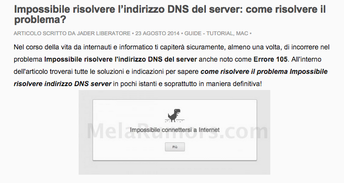 Seo du DSN indirizzo non trovato