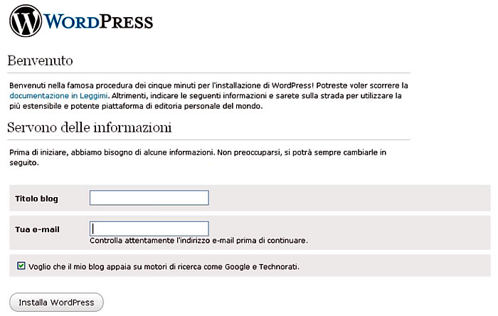 avvio wordpress