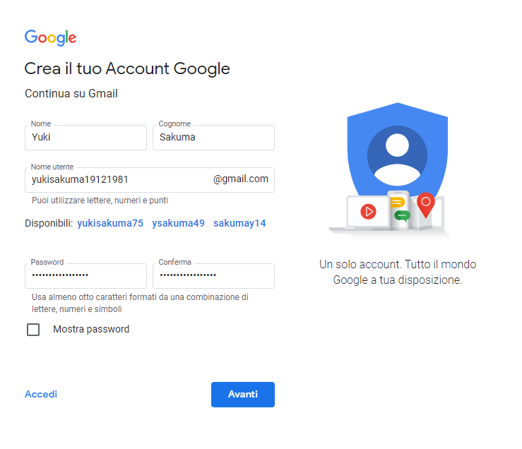 creazione account gmail