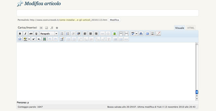 wordpress pannello scrittura